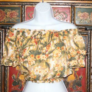 New Coco + Jaimeson Off The Shoulder Tropical Crop Top